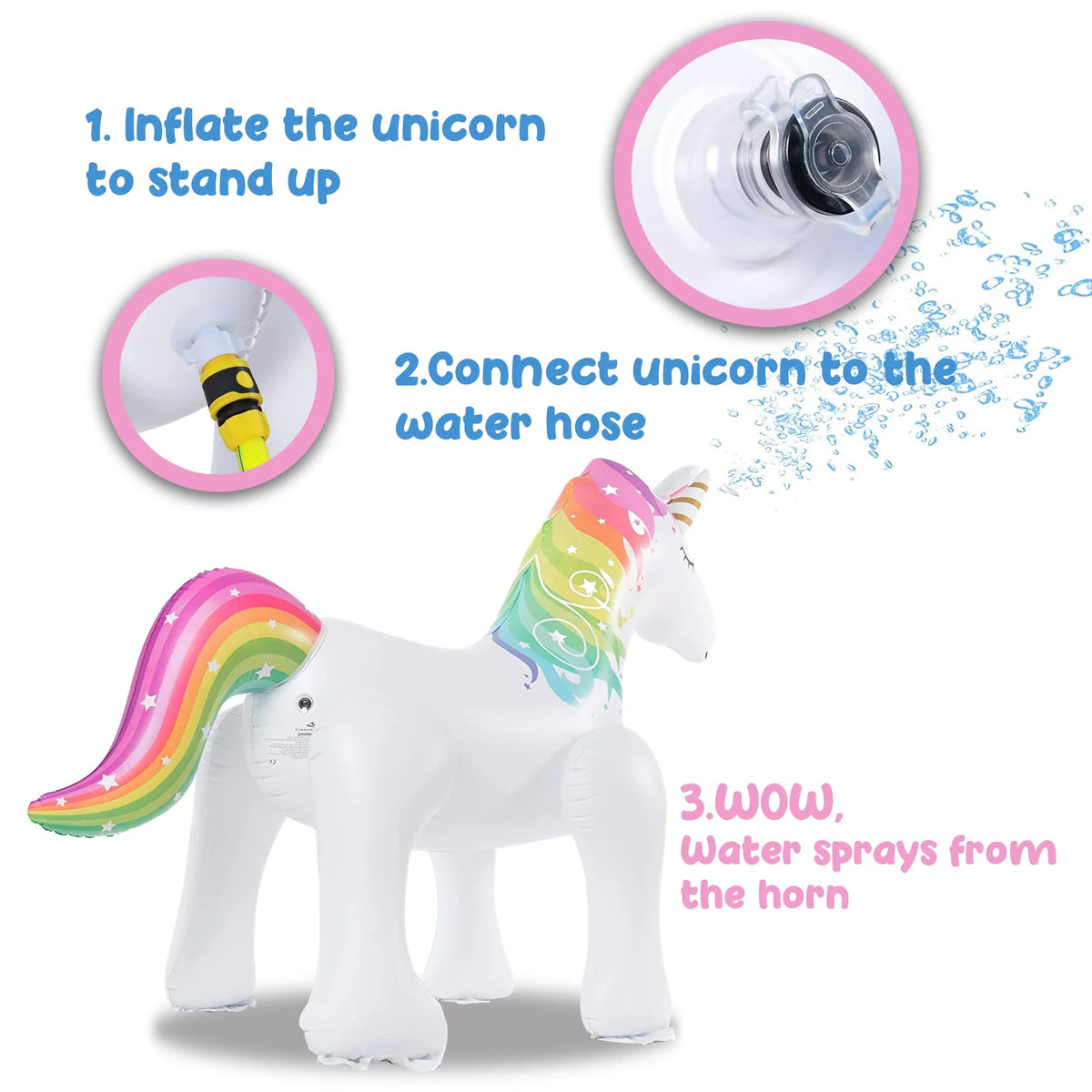 Thalia 63 Inch Inflatable Sprinkler for Kids- Unicorn