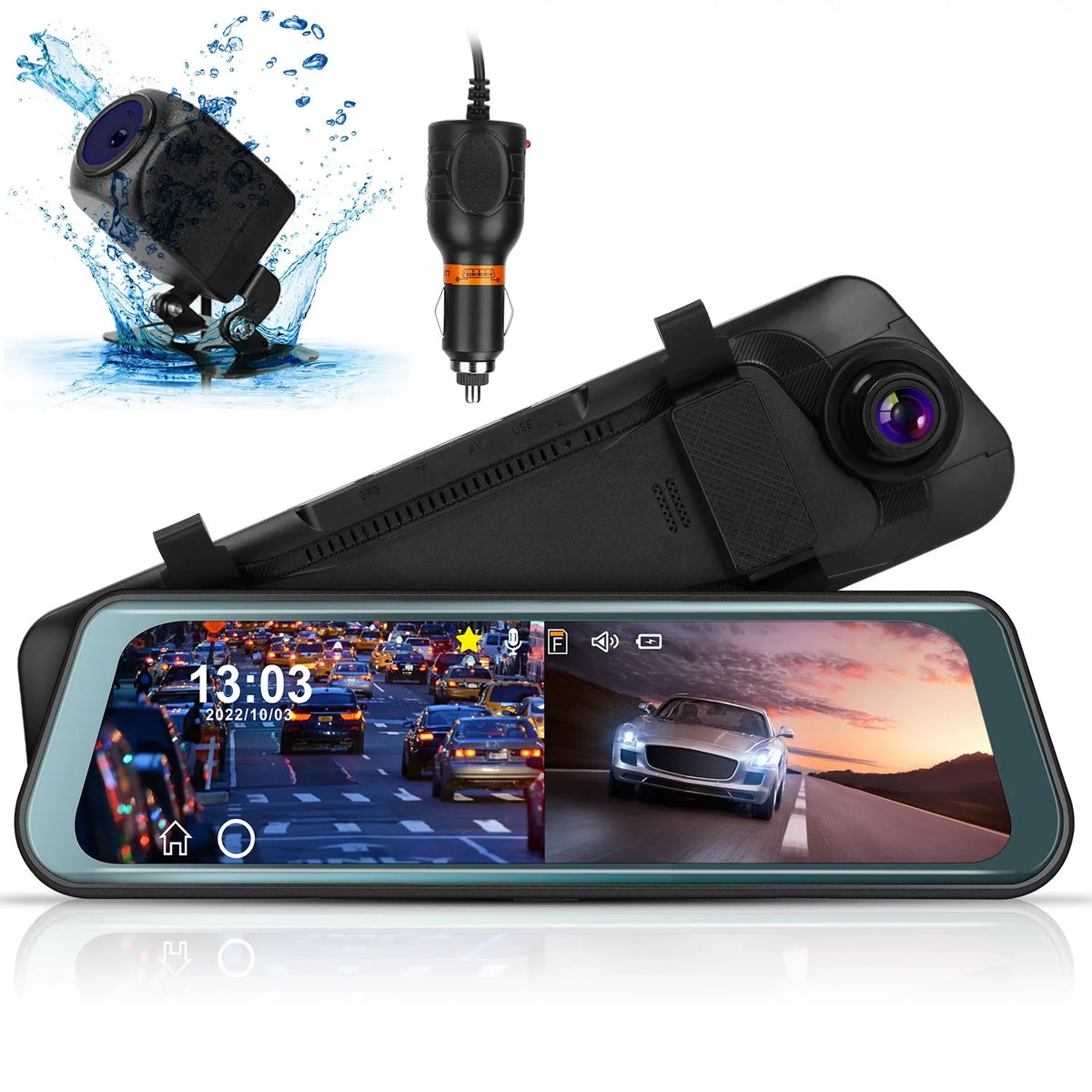 iNova  1080P Car  Dash Camera 9.66In Vehicle Driving Recorder with G Sensor Parking Monitoring Seamless Recording