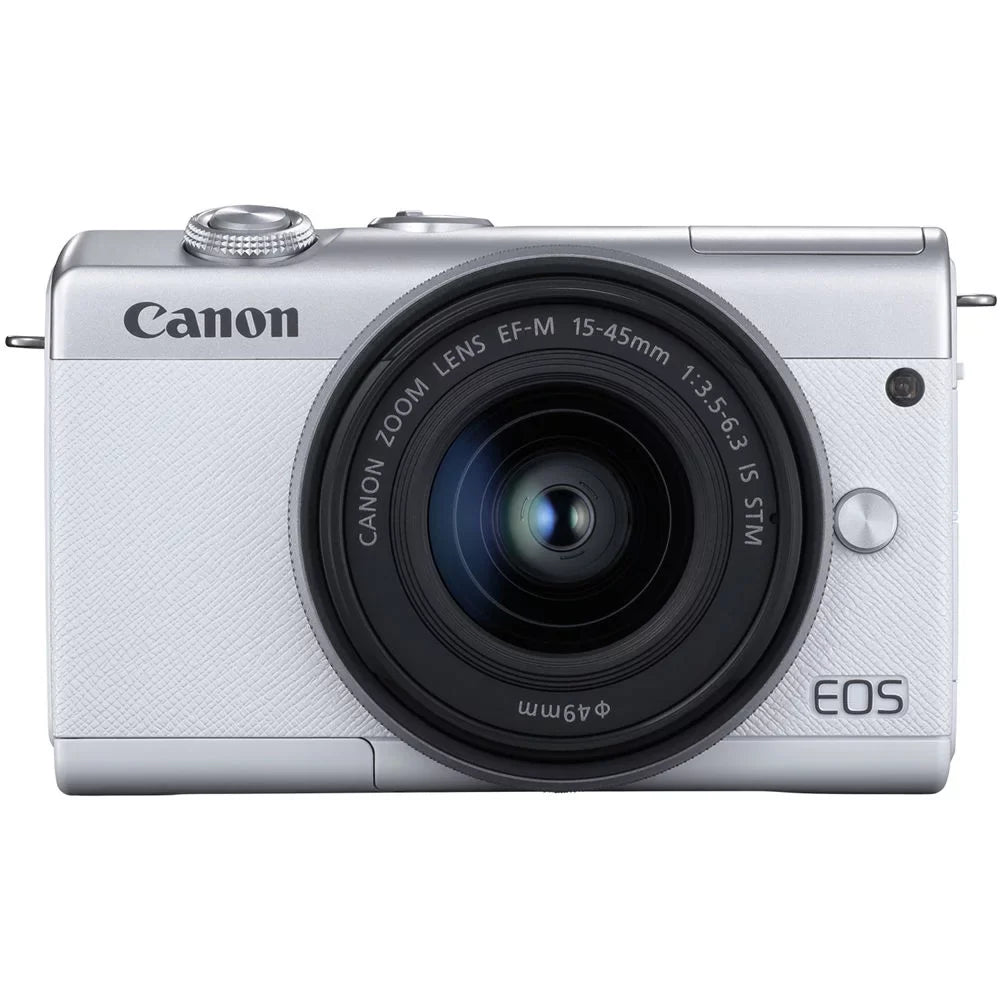Canon  M200 Mirrorless Camera with 15-45mm Lens (White) (3700C009) + 64GB Memory Card + Filter Kit + 2 x LPE12 Battery + External Charger + Card Reader +  Light + Corel Photo Software + More