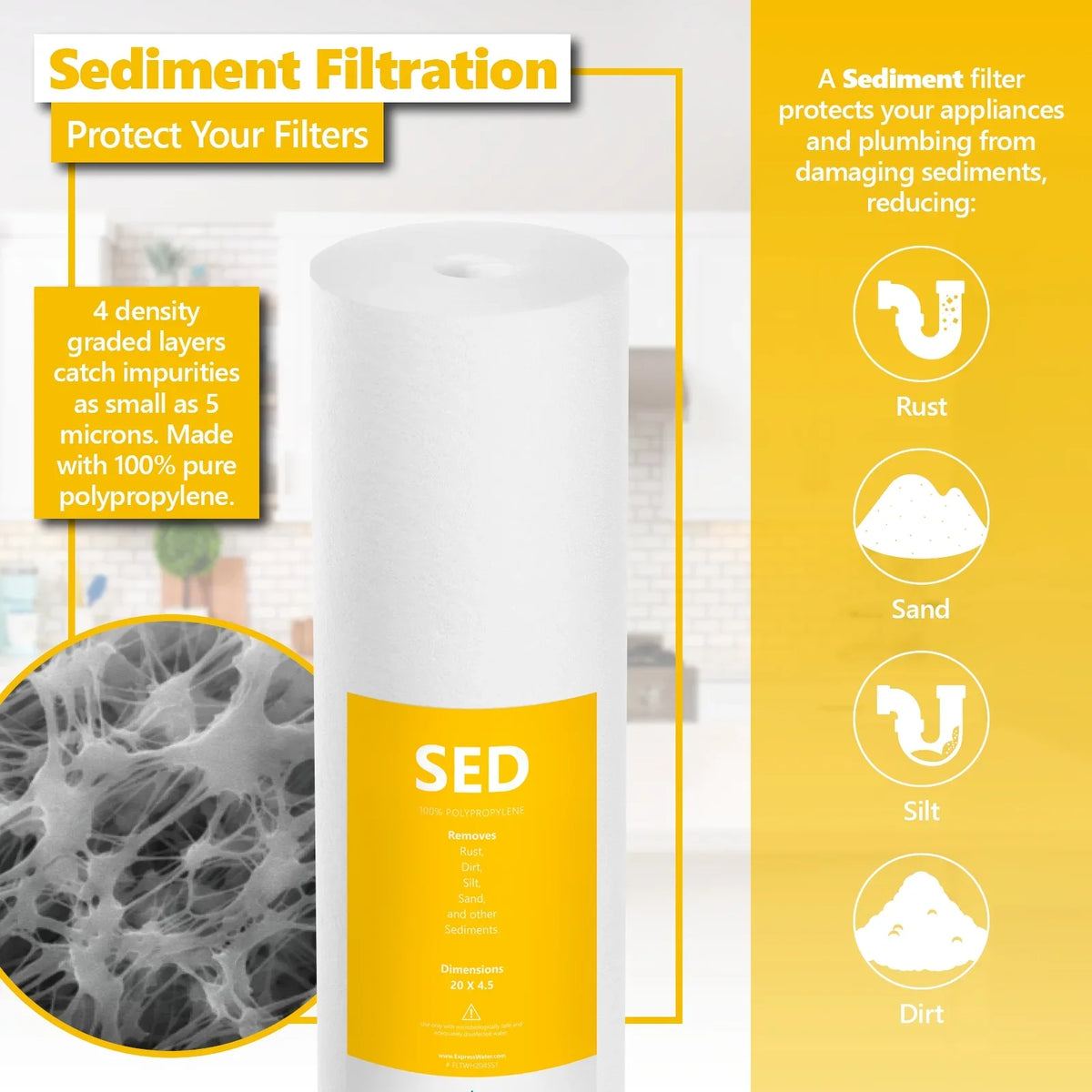 Express Water 2-Year Whole House Heavy Metal Water Filter Set 3 Stage Water Filtration Replacement Kit Sediment, Carbon Block,  High Capacity Cartridge Filters–5 Micron Water Filter 4.5” x 20” inch