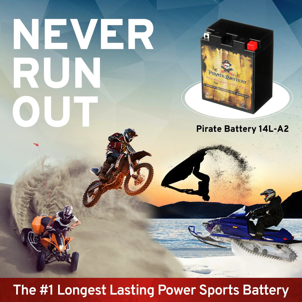 Pirate Battery Yb14l-a2 (14l-a2 12 Volts,14 Ah, 190 Cca) Snowmobile Battery for Arctic Cat Wildcat Efi 1993
