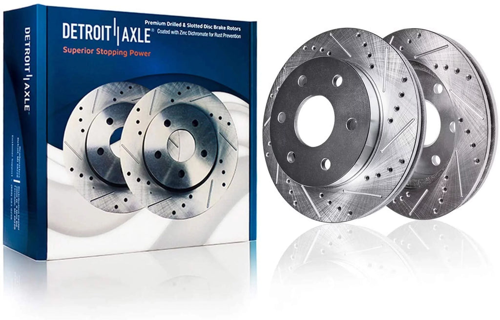 Detroit Axle - Brake Kit for 2014-2018 Chevy  Silverado Sierra 1500, 2015-2020 Suburban Tahoe Yukon  Escalade  Drilled Slotted Brakes Rotors Replacement Ceramic Brake Pads Front & Rear