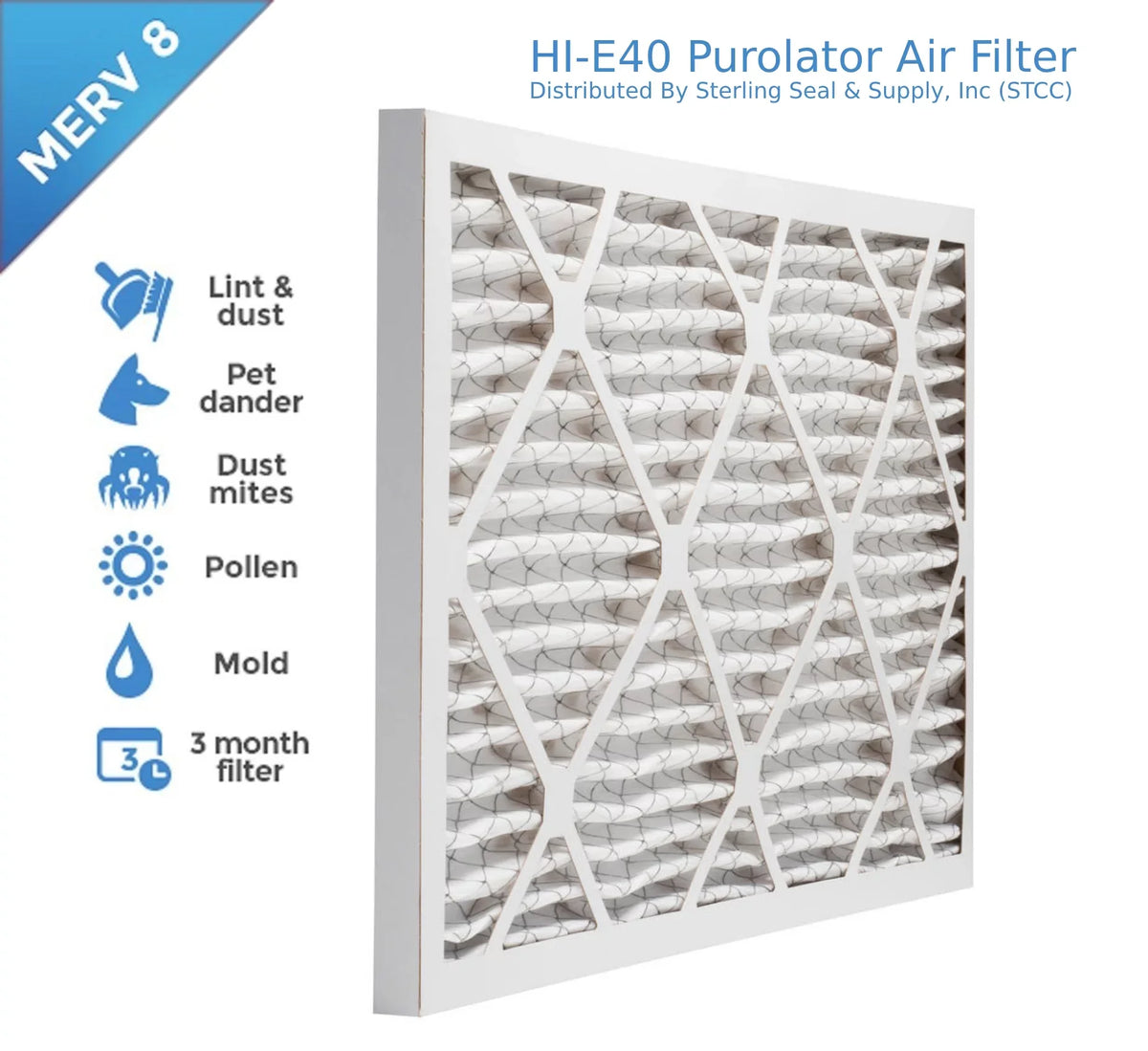 14x25x1, Purolator Hi-E 40 Extended Surface Pleated Air Filter, Mechanical  8, (6 Pack)