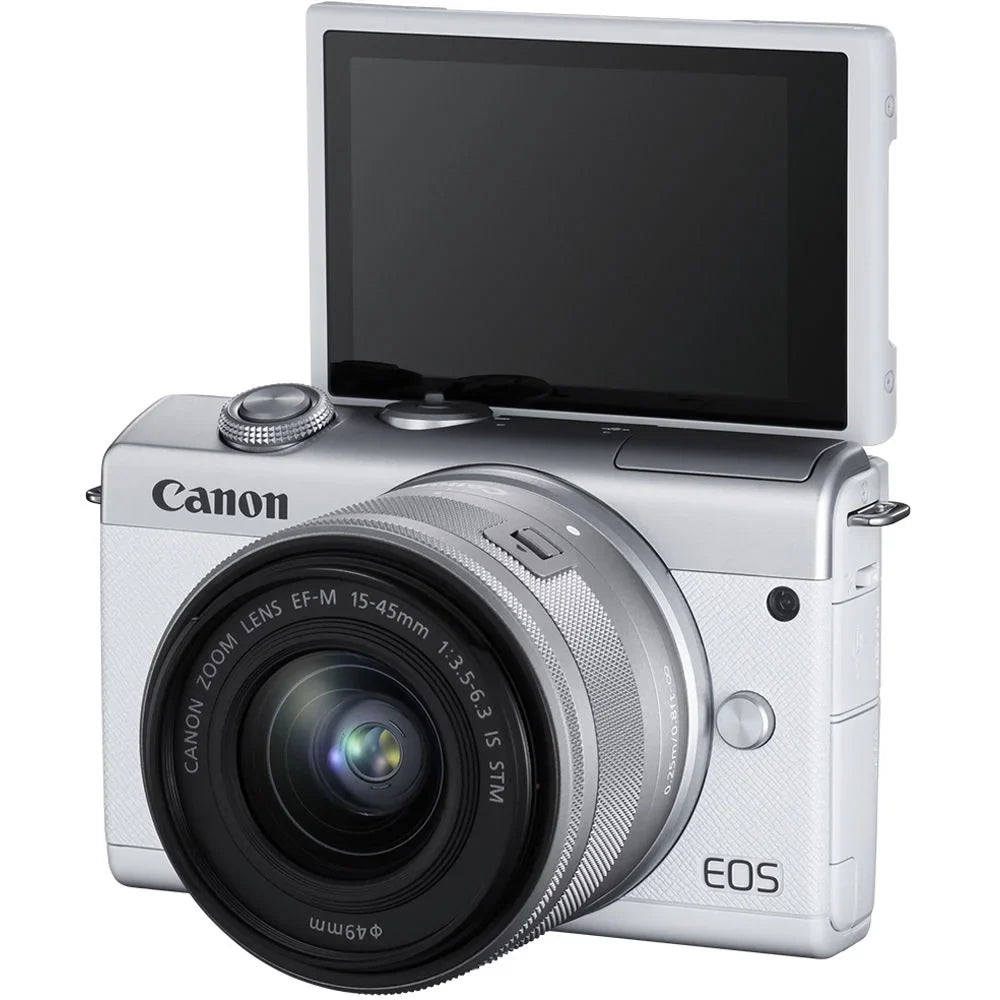 Canon  M200 Mirrorless Camera with 15-45mm Lens (White) (3700C009) + 64GB Memory Card + Filter Kit + 2 x LPE12 Battery + External Charger + Card Reader +  Light + Corel Photo Software + More