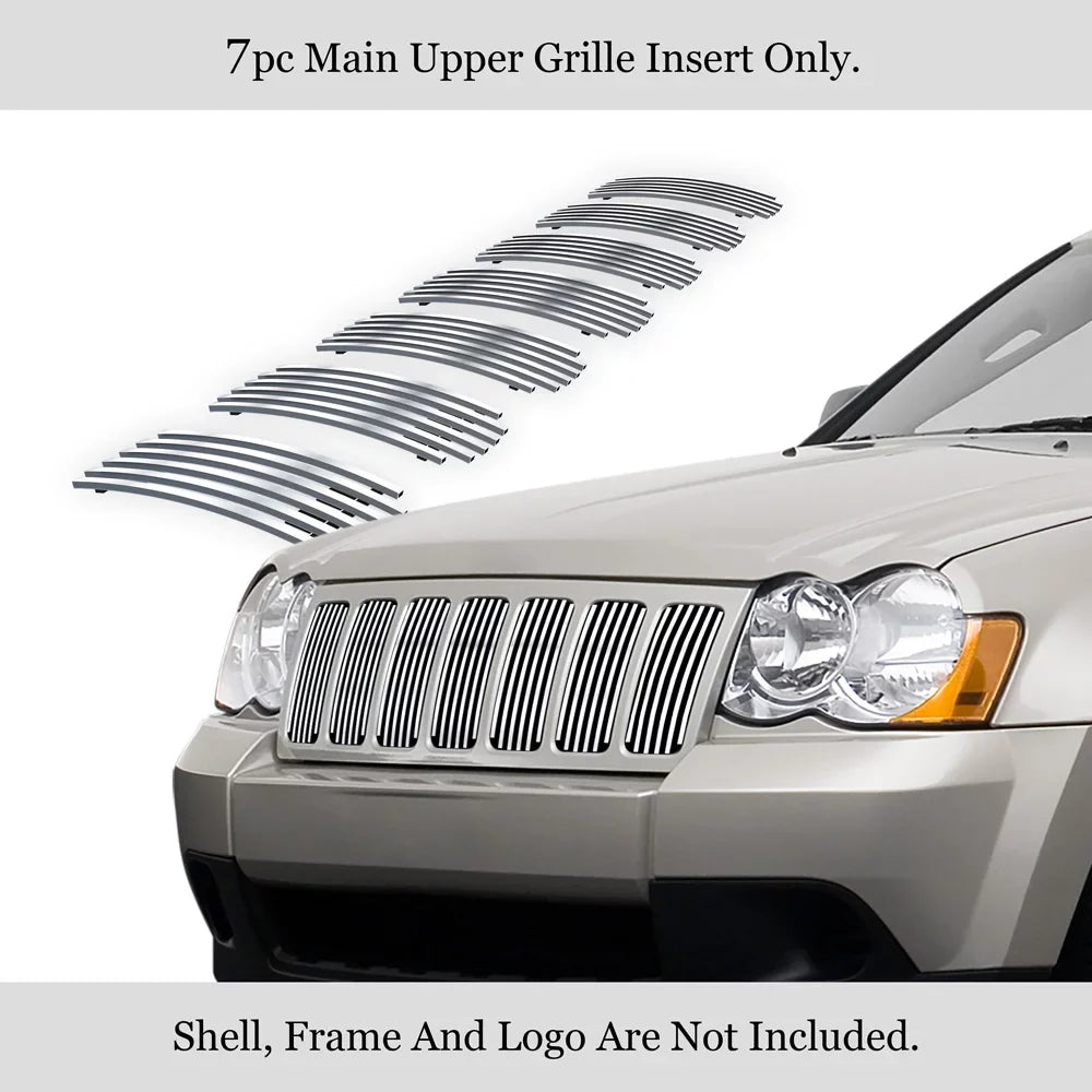 Premium Stainless Steel Chrome 8x6 Billet Grille Compatible with Jeep Grand Cherokee 2006-2008 Overland SRT8 Main Upper N19-S04566J
