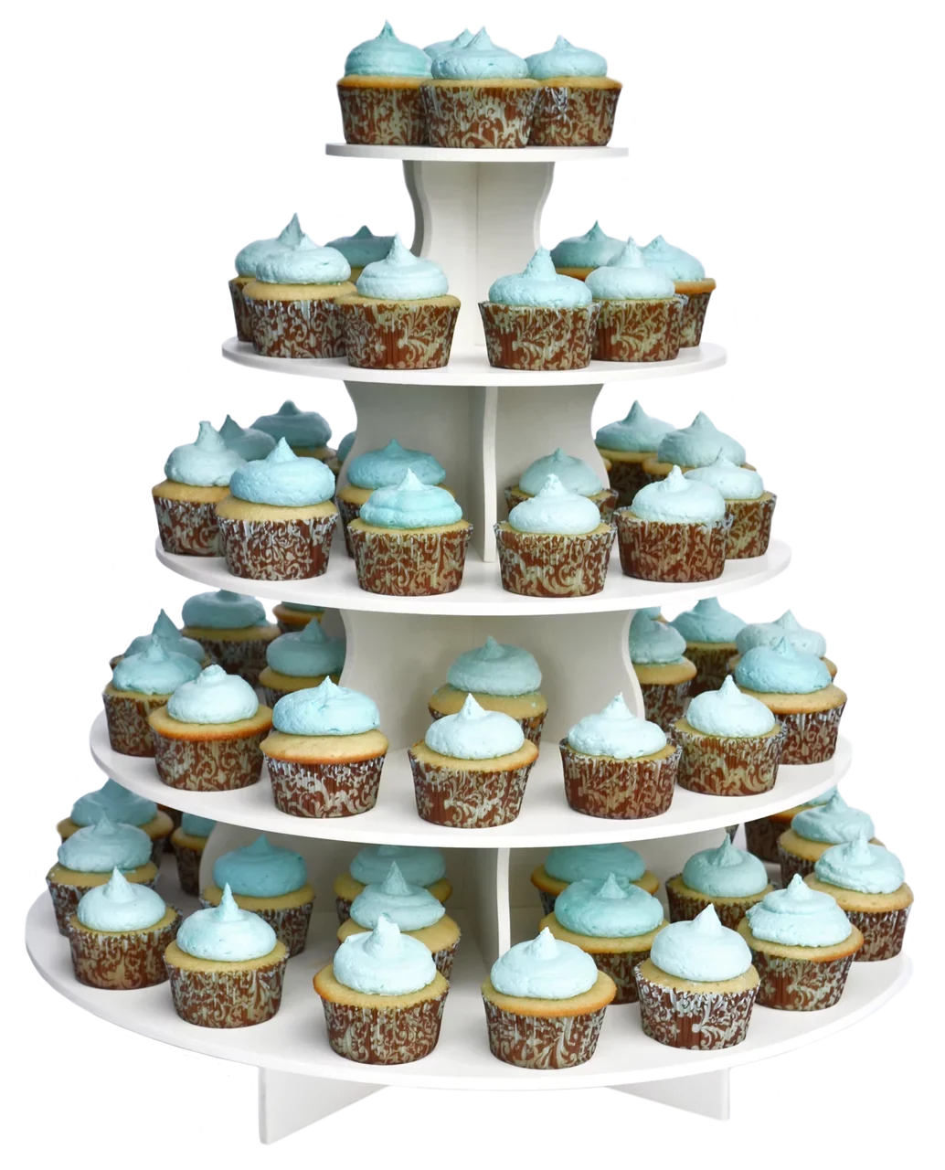 The Smart Baker - Adjustable, Reusable 5 Tier Round Cupcake & Dessert Tower Display Stand, White - Holds up to 90+ Cupcakes | Weddings, Parties, Holidays, Baby Showers and More!