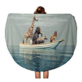 60 inch Round Beach Towel Blanket Wild Lion Rhino Elephant Giraffe Sitting in Boat Travel Circle Circular Towels Mat Tapestry Beach Throw