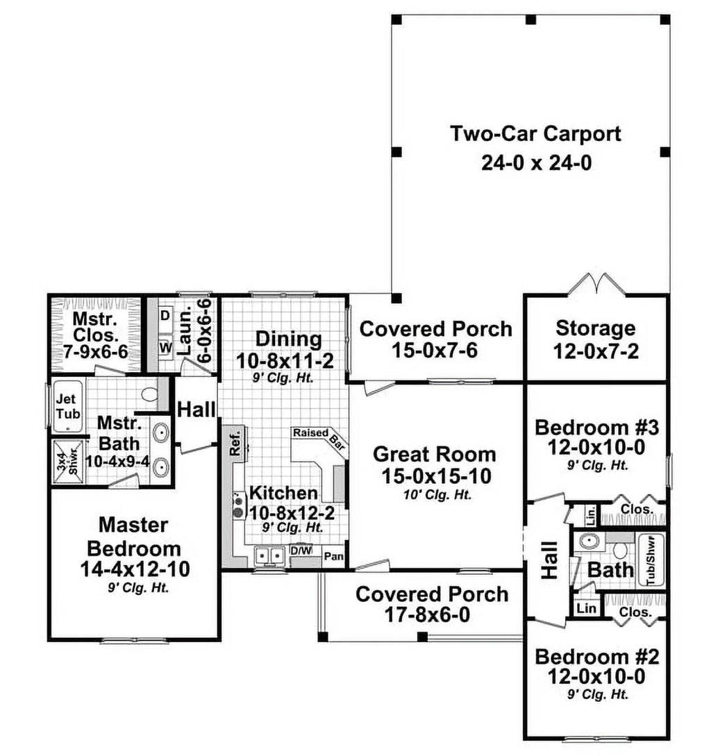House Plan Gallery - -1354 - 1,354 sq ft - 3 Bedroom - 2 Bath Small House Plans - Single Story Printed Blueprints - Simple to Build (5 Printed Sets)