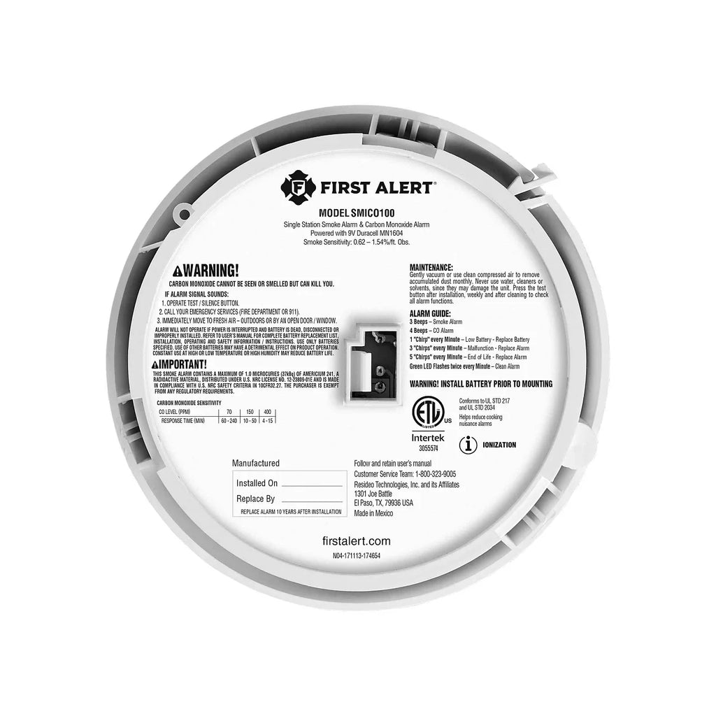 Battery-Powered Ionization Smoke and Carbon Monoxide Detector