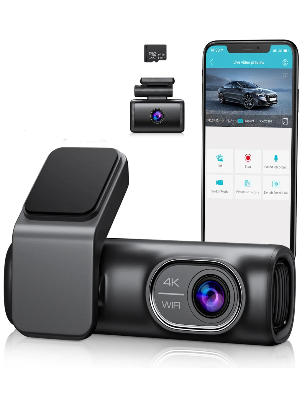 Dual Dash Cam Front and Rear,  4K 1080P 5G WiFi &  Full  Car Dashcam with 64G  Card,  Night Vision, 24h Parking Mode, 170°Wide, G-Sensor, Loop Recording,