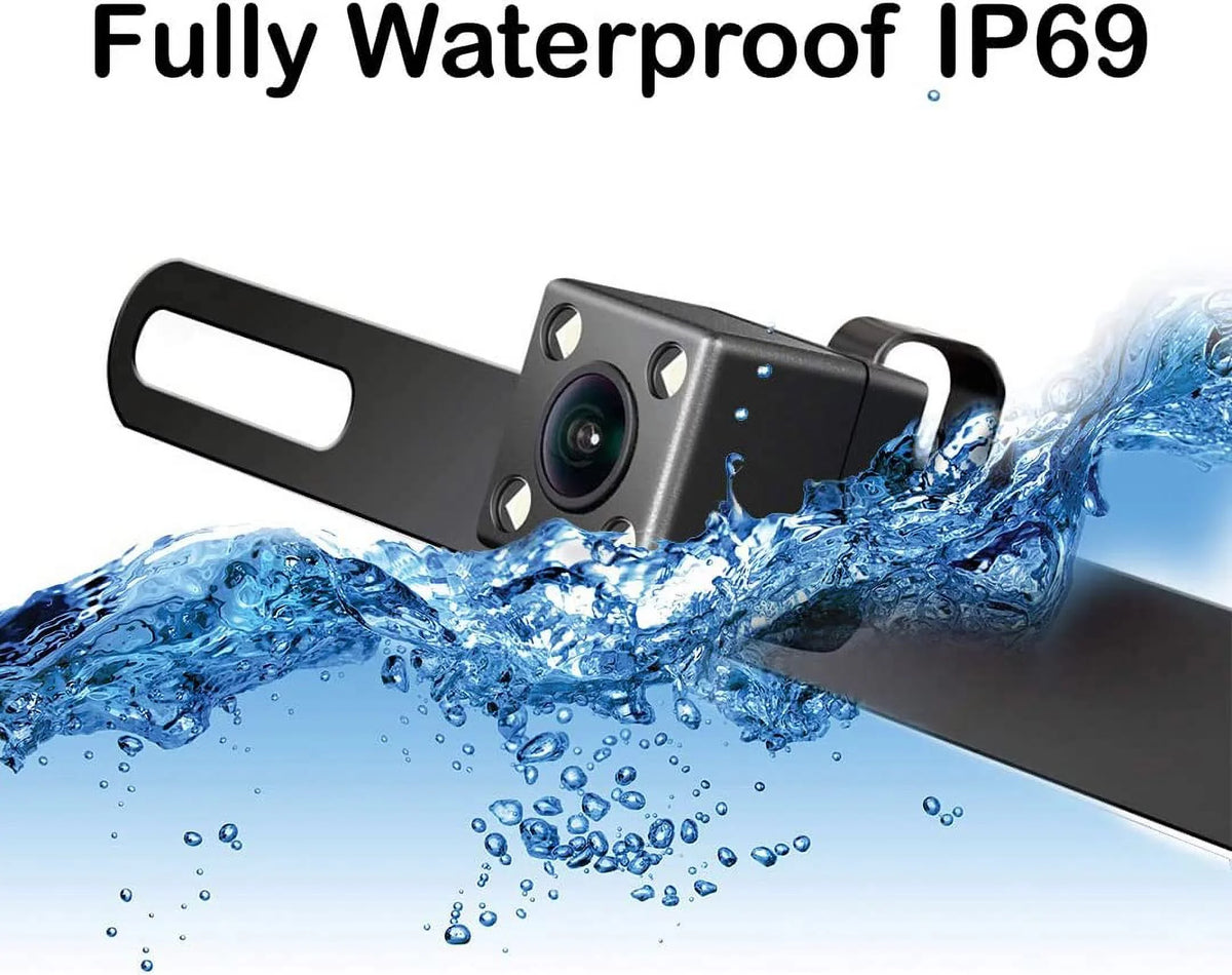 CAM122 Backup Camera Frame License Plate  Night Vision Rear View 170° Angle Waterproof Compatible with Jensen Car Radio CAR110W CAR710 CAR710X CAR8000 CAR910W CAR910X CDR7011 CM901MIR CMR2720