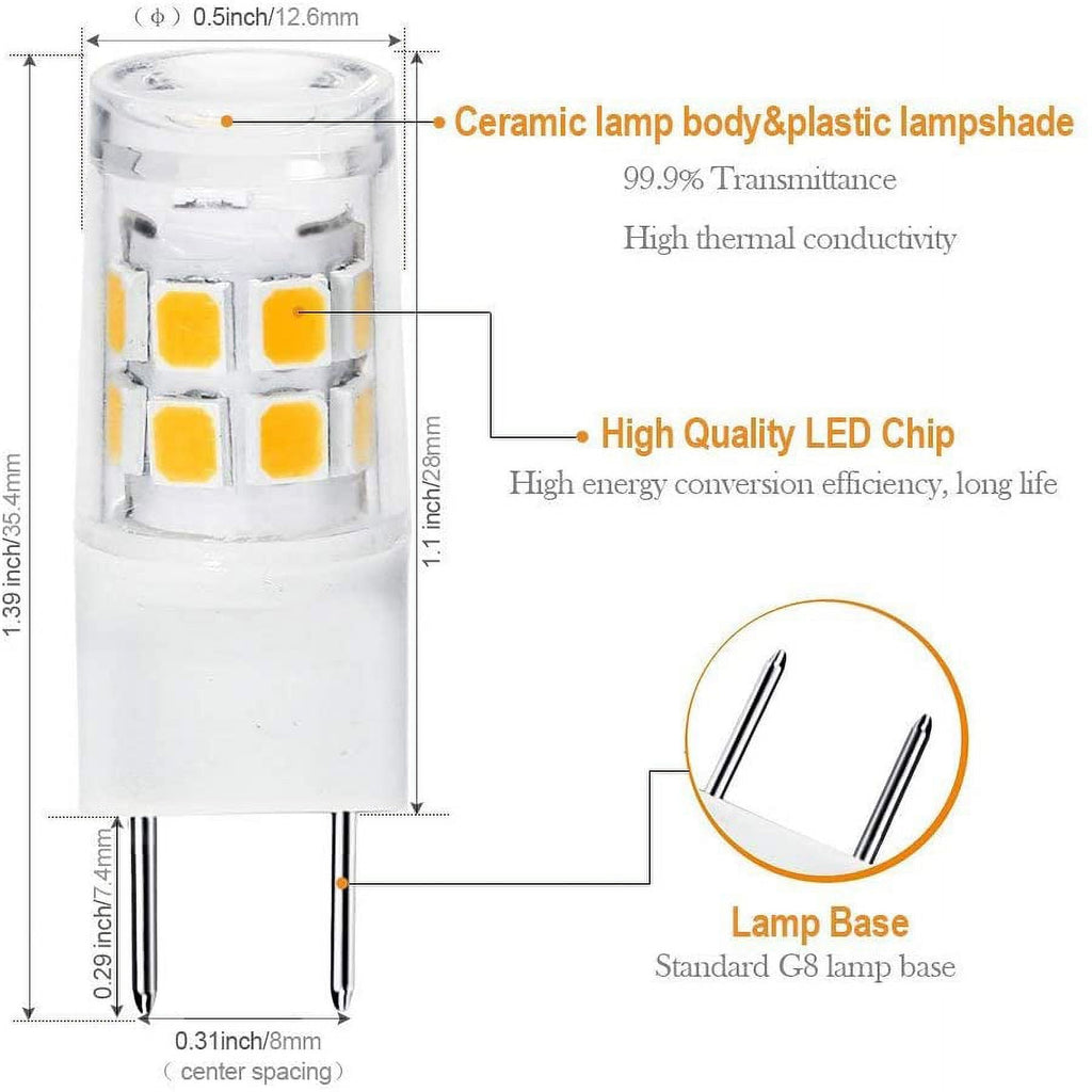 G8  Light Bulb 2.5 Watts Warm White 3000K - G8 Base Bi-pin Xenon  Type  120V 20W Halogen Replacement Bulb for Under Counter Kitchen Lighting.Pack of 10(G8 Base Warm White 10PCS)
