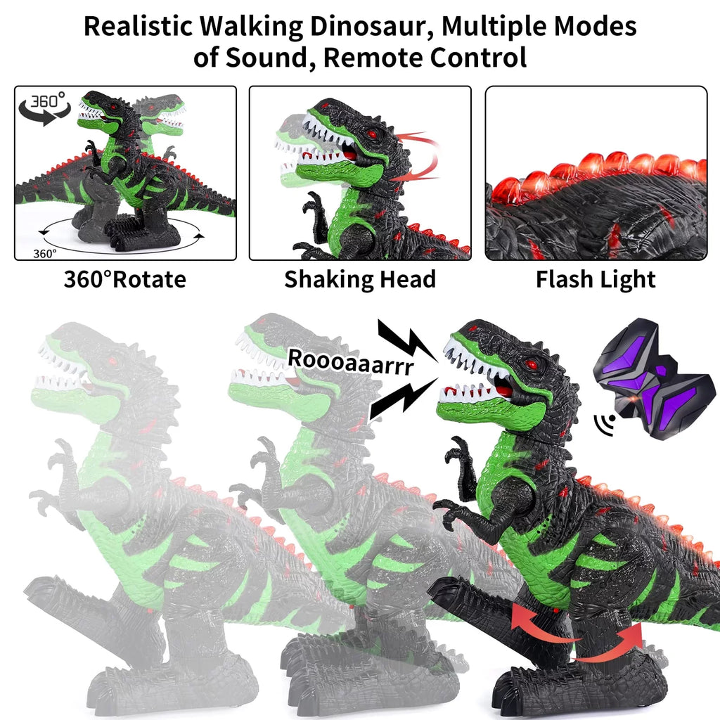 Remote Control Dinosaur Toys for Boys Girls 2.4G  Robot T-rex with Light Sound, Black