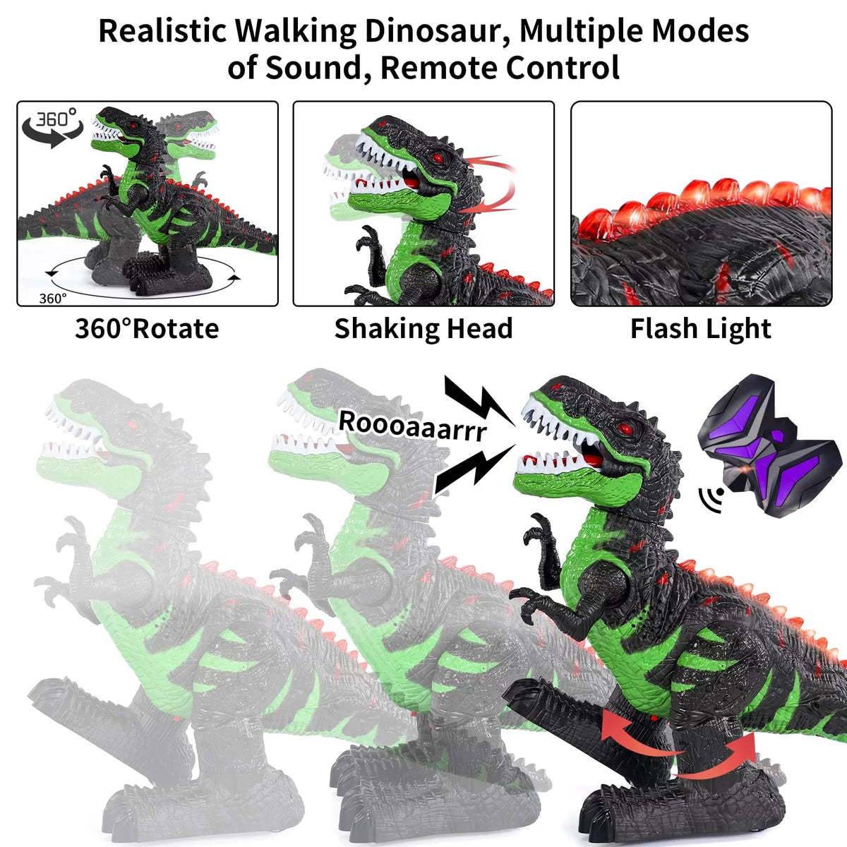 Remote Control Dinosaur Toys for Boys Girls 2.4G  Robot T-rex with Light Sound, Black