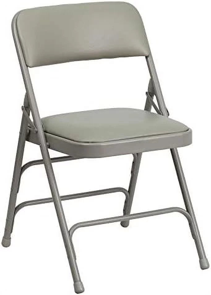 4 Pack  Series Curved Triple Braced & Double Hinged Gray Vinyl Metal Folding Chair