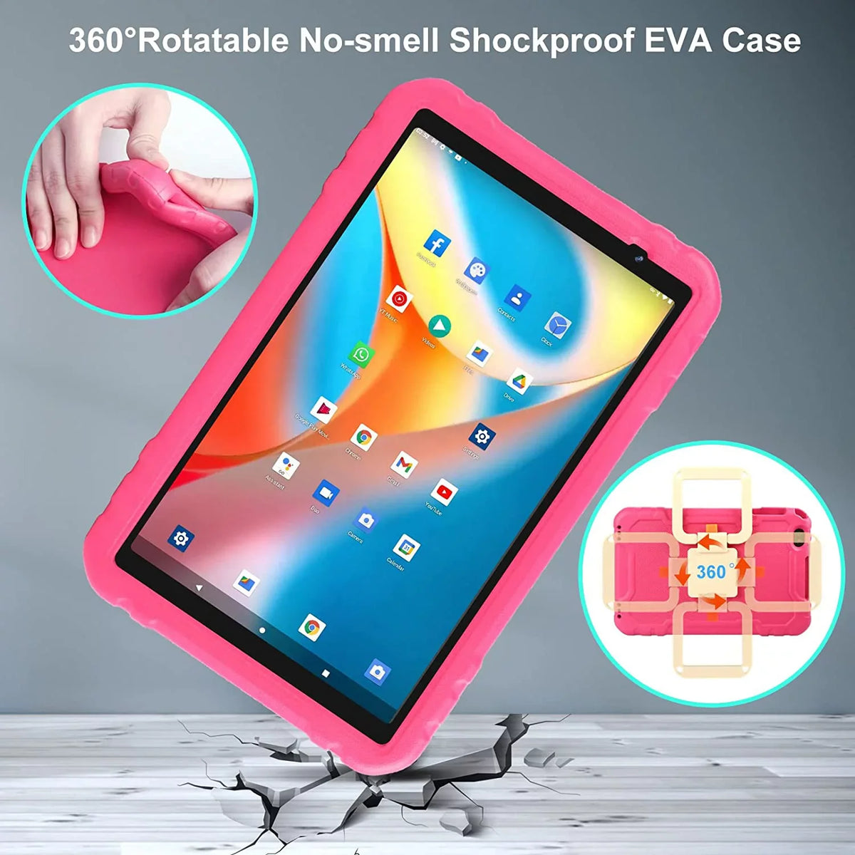 Kids Tablet 10 inch Android 11 Tablets 4GB  64GB  Drop-Proof Case   Touchscreen Wifi Split Screen Pink