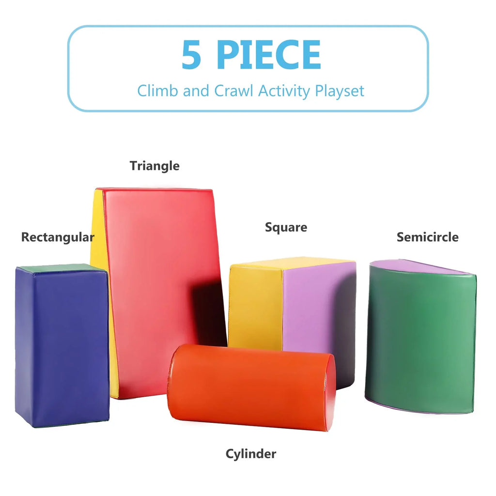 Climb Foam Blocks for Toddler, 5Pcs Soft Baby Climb and Crawl Toy Set Indoor, Red & Yellow